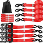 Heavy Duty Ratchet Straps for Trucks 4 PK 4400 LB 1.5" X15'Hold Containers Boat Tie Down Straps for Cargo/Pickup Truck Bed Toolbox Belt Accessories,Moving Furniture,Roof Rack Kayak Load Strap Red