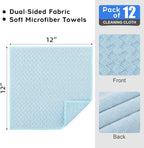 Kitinjoy Microfiber Cleaning Cloth, 12 Pack Soft and No Lint Microfiber Towels Cleaning Supplies, Absorbent Fast Drying Cleaning Rags for Housekeeping, Kitchen, Window, 12 x12 Inches, Light Blue