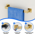 Brushed Gold 5-Pieces Bathroom Hardware Set, SUS304 Rustproof Steel 16" Rectangle Bathroom Towel Racks Accessories Set, Luxury Hotel Grade Organization Hardware Kit