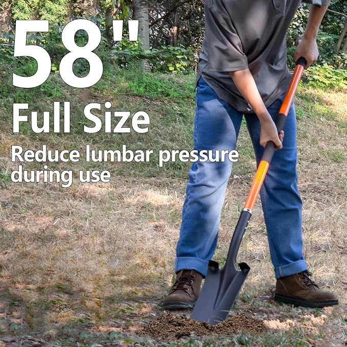 VNIMTI Heavy Duty Shovel with Fiberglass Handle for Digging and Gardening, Metal, 58 Inches