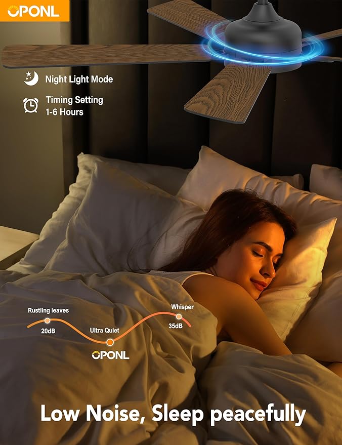 52 Inch Black Ceiling Fan with Light with Remote Control, Large Air Volume, modern ceiling fan with light for Bedroom Kitchen Dining room Patio- Donwrod Mount