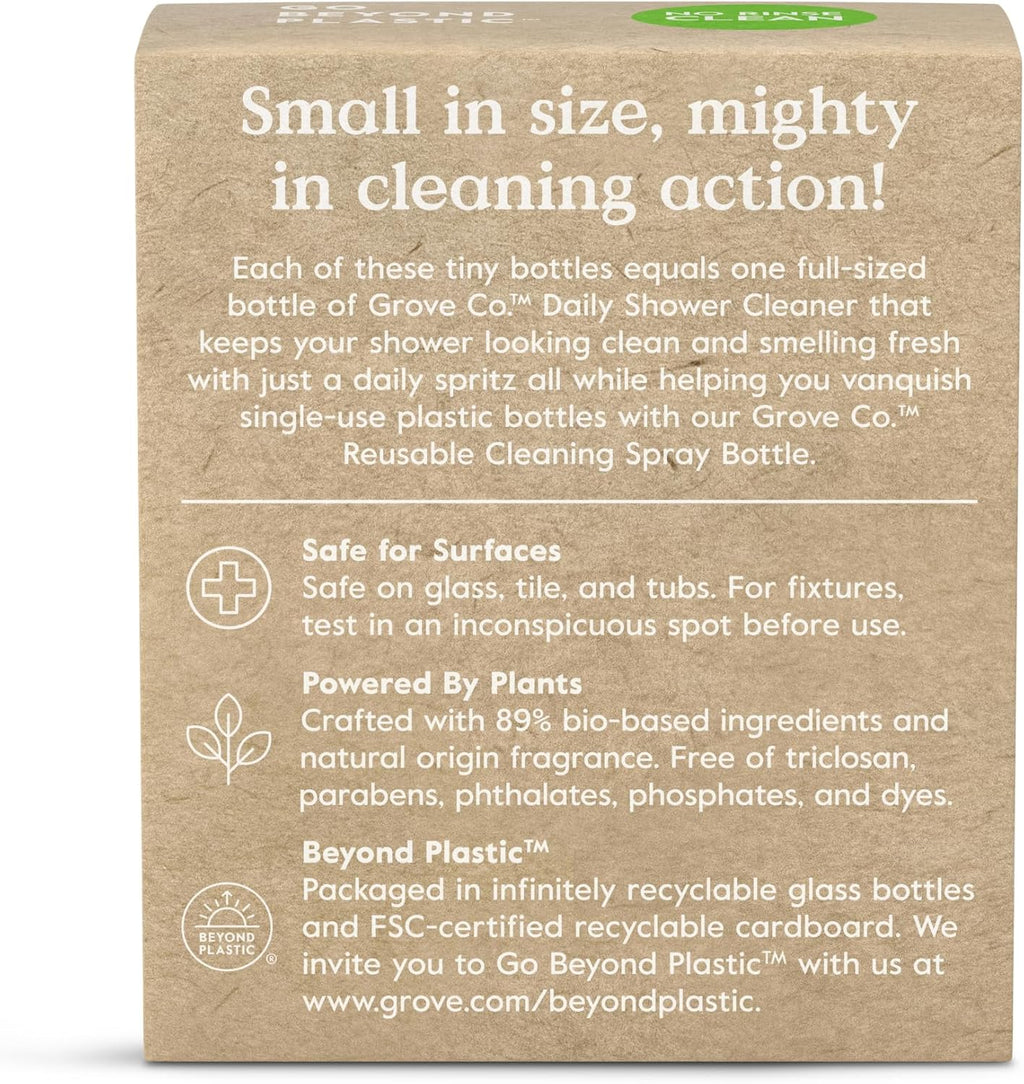 Grove Co. Daily Shower Cleaner Refill Concentrate (6 x 1 Fl Oz), Creates 16 Oz Cleaner, Removes Soap Scum, Scrub-Free, Plant-Based Household Cleaning Supplies, Lemon & Eucalyptus Fragrance