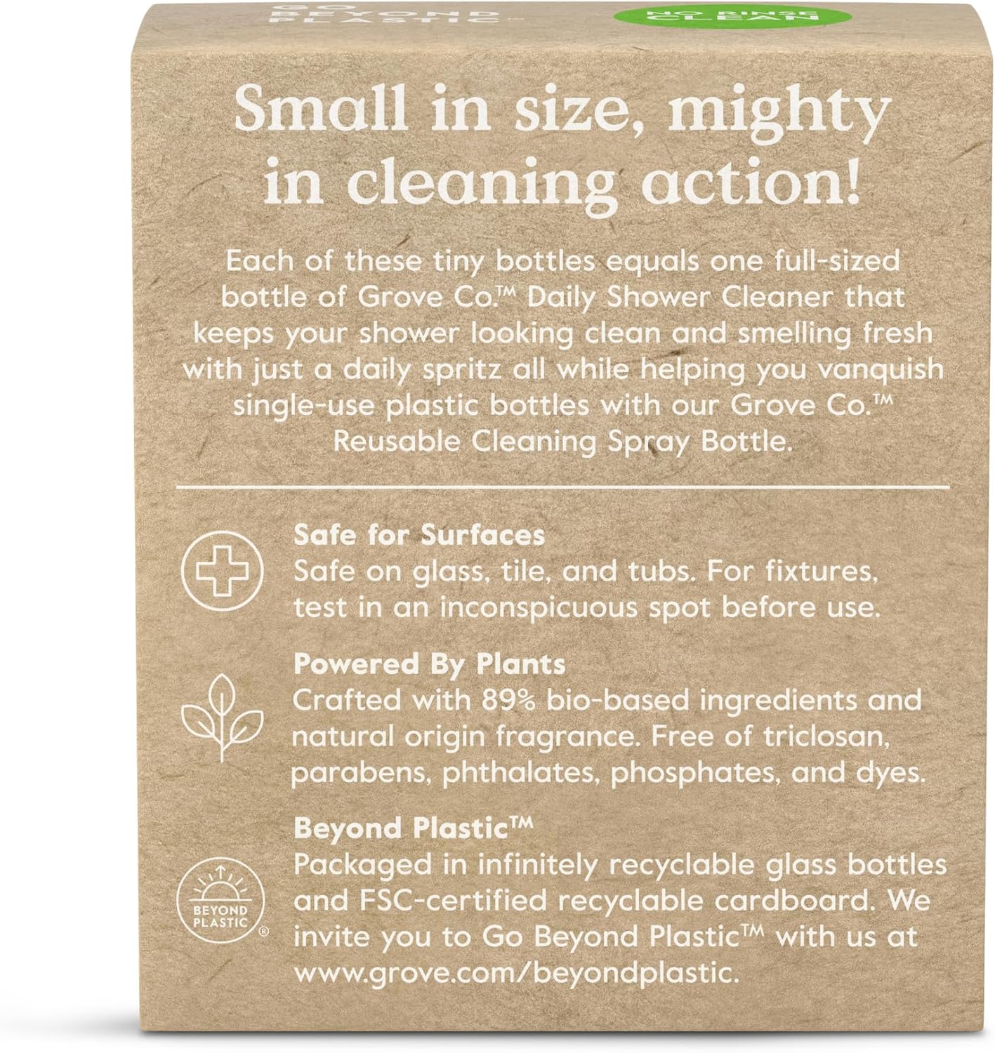 Grove Co. Daily Shower Cleaner, Refill Concentrate (2 x 1 Fl Oz) + 1 x Reusable Glass Spray Bottle (16 Oz), Plant-Based Cleaning Supplies, Reduced Plastic, Lemon & Eucalyptus Fragrance