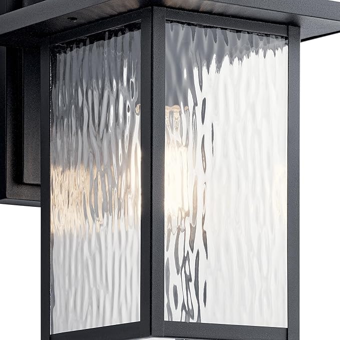 Kichler Capanna 13.25" Outdoor Wall Light in Black, 1-Light Exterior Wall Sconce Porch Light with Clear Water Glass, (13.25" H x 8.5" W), 49925BKT