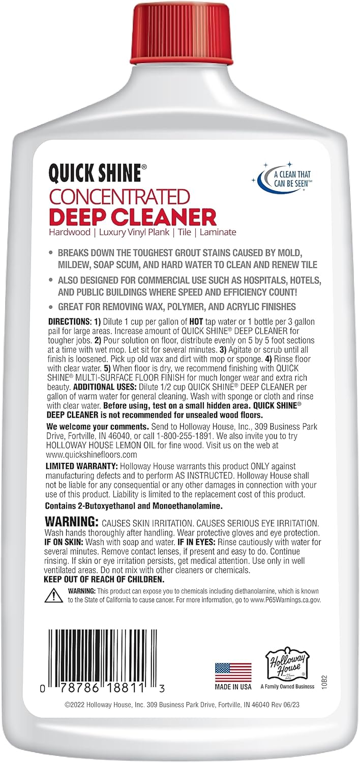 Quick Shine Multi Surface Deep Floor Cleaner and Wax Remover 27oz, 6Pk | Removes Wax Build-Up, Revitalizes Floors & Cleans Grout | Use on Hardwood, Laminate, LVT, Tile and Stone | Pro-Level Cleaning