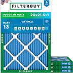 Filterbuy 20x21.5x1 Air Filter MERV 13 (MPR 1900) Health Defense Replacement (4-Pack), Electrostatic Pleated HVAC AC Furnace Filters, Made in USA (Actual Size: 19.88 x 21.50 x 0.75)