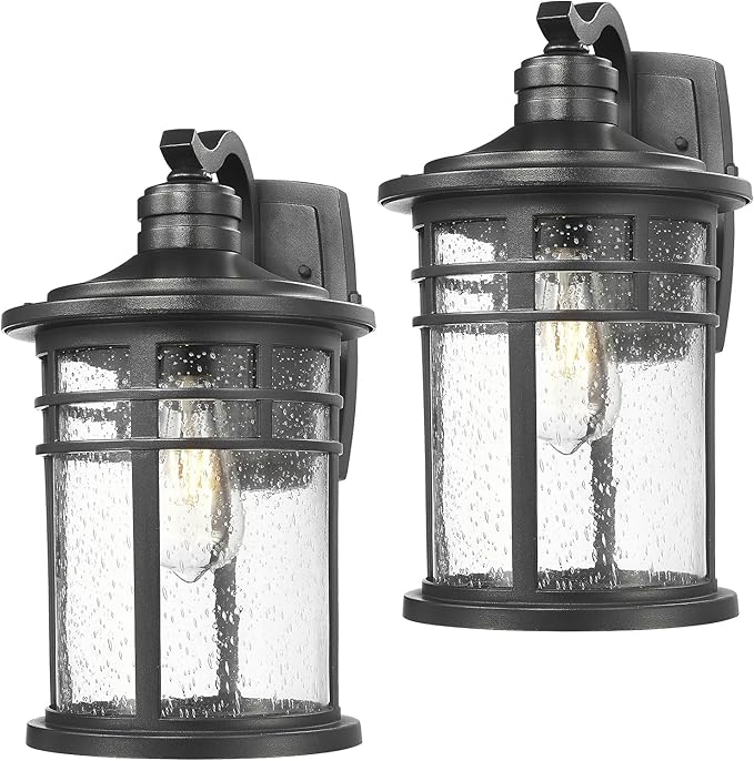 Darkaway 2 Pack Large Outdoor Porch Lights Wall Mount, 15inch Outdoor Light Fixtures Sconces Wall Lighting with Seeded Glass Exterior Lights for Patio Yard House Hallway Doorway Garage