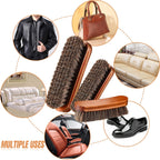 4 Pcs Horsehair Shine Shoes Brush Kit Polish Dauber Applicators Cleaning Leather Shoes Boots Care Brushes Suede Cleaner Brush with Microfiber Shoe Gloves(3 Pcs Shine Brush)