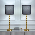 28.75" Gold Table Lamps Set of 2, Gold Buffet Lamps Set of 2 with Black Shade, Rustic Tall Skinny Nightstand Lamp for Bedroom, Living Room, Guest Room Decor