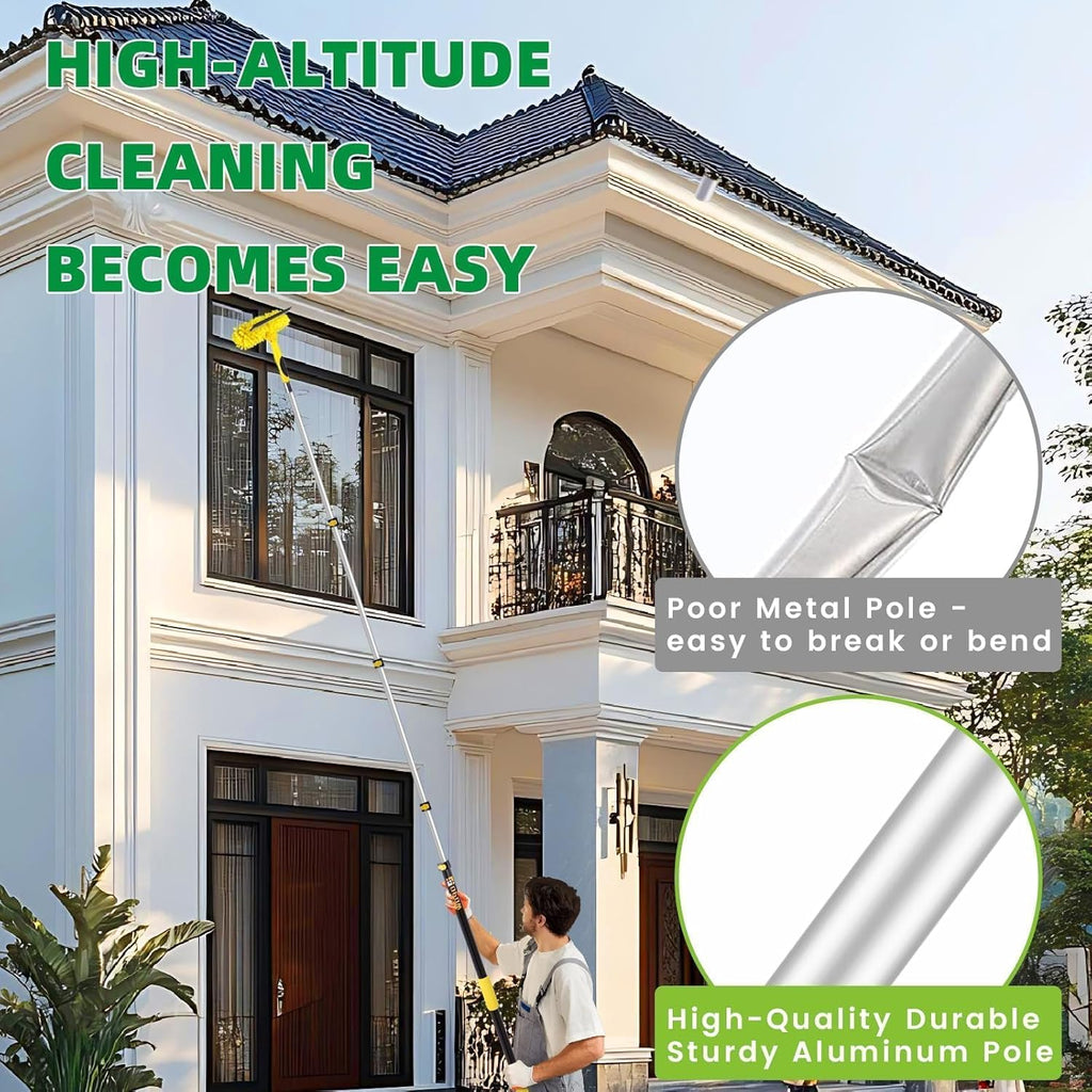 213'' Long Reach Window Squeegee with Telescoping Extension Pole,2 in 1 Shower Cleaning with Telescopic Pole, Extension Washing Tool with Rotatable Clean Head for Indoor/Outdoor High Window Glass