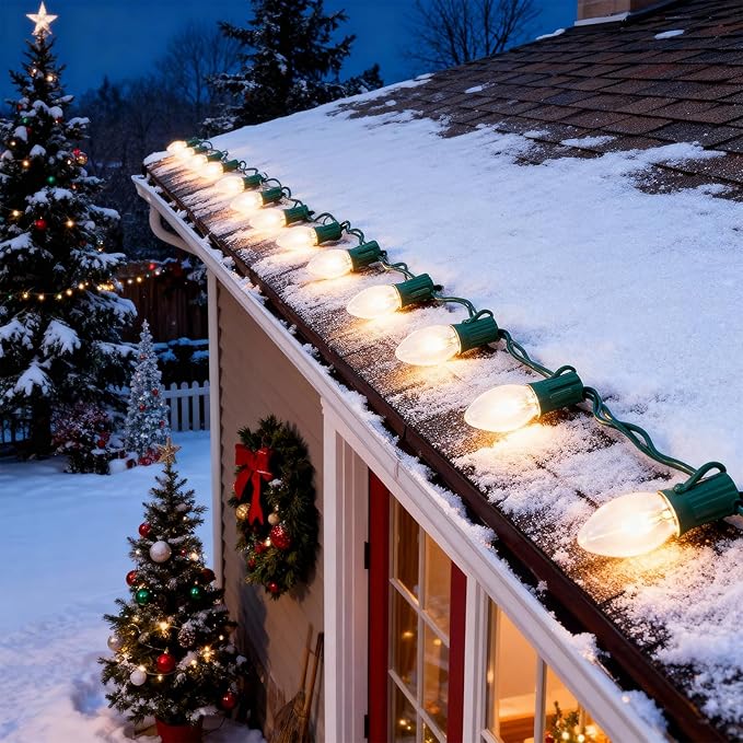 25 Pack C9 Clear Light Bulbs,Replacement Incandescent Bulbs for Christmas String Light,C9/E17 Candelabra Base 7 Watt Great for Outdoor Indoor Holiday Party