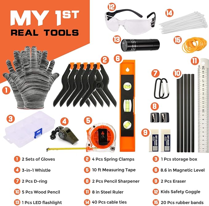 INCLY 95 PCS Real Tool Set, Small Real Hand Tools Kit, Construction Learning Tools Hammer Screwdriver for Home DIY Building and Woodworking,Come with Tool Belt & Bag