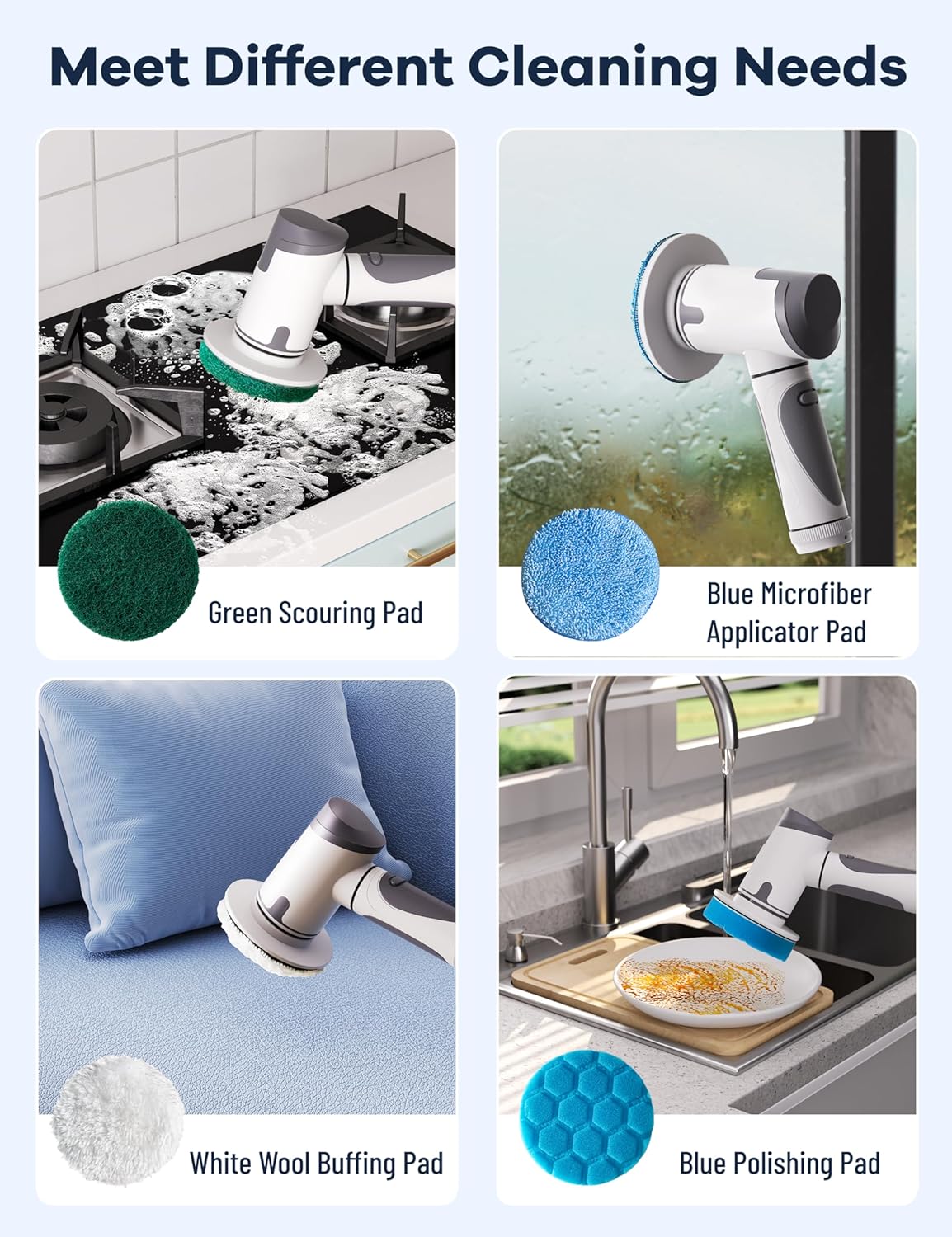 Electric Spin Scrubber,Power Scrubber Dual Speeds Cordless Shower Scrub Brush with Handle,Cleaning Brush with IPX7 Waterproof,8 Brush Heads for Kitchen,Tile,Tub (Short Purple)