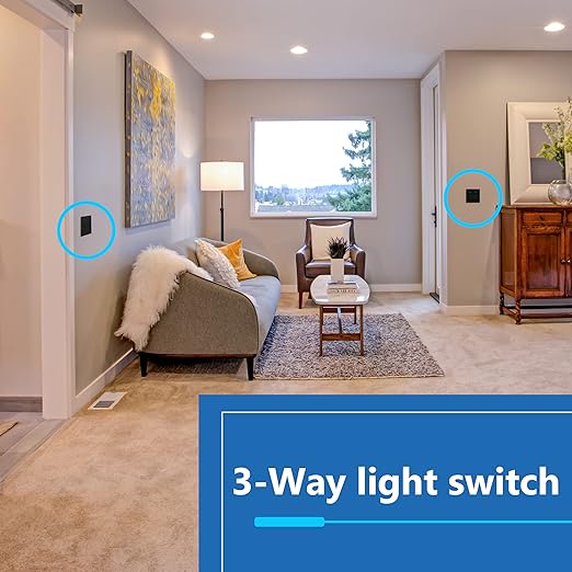 LIDER Minimalist Design Matte Finish Lighted Decorator Switch, Frameless Paddle Light Switch with Locator Light, Grounding Screw, 3-Way or Single Pole, 15A 120V, UL Listed, LS15-3W-BK, Black