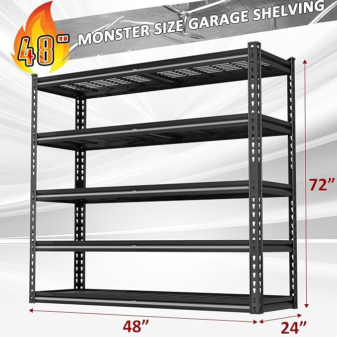 48" W Garage Shelving Heavy Duty,5-Tier Storage Shelves,3030LBS Adjustable Metal Shelving Units for Basement, Kitchen,Commercial,Warehouse,Pantry, 48" W x 72" H x 24" D