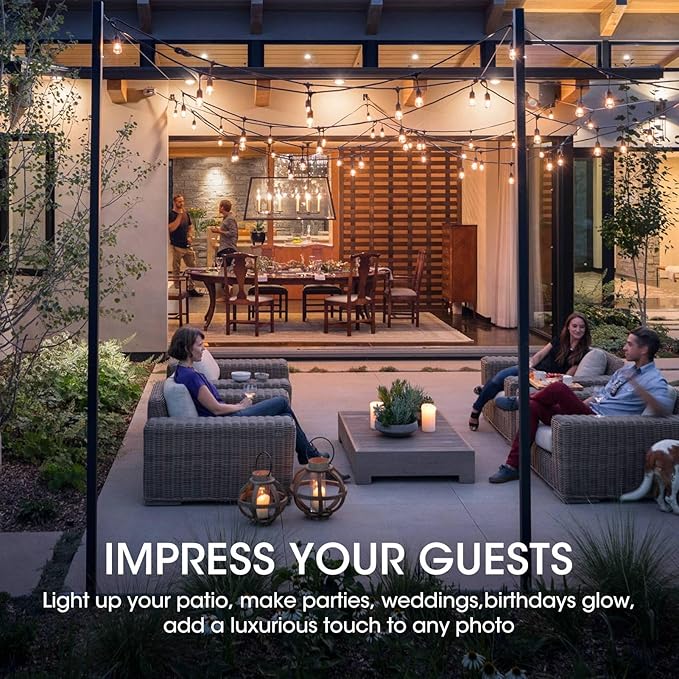 Meconard 36 Pack S14 LED Bulbs for Outdoor String Lights, Shatterproof Replacement Edison Bulbs for Patio String Lights Outdoor Waterproof, Warm White 2200K, Non-Dimmable, E26 Standard Base