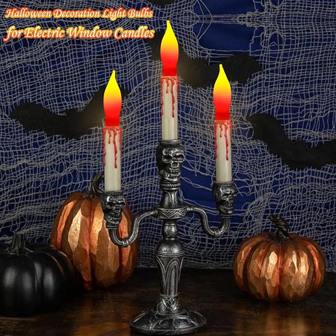 Halloween Flame Light Bulbs- 12 Pack Red Yellow Christmas Candle Light Bulb- E12 Candelabra Base Replacement Bulbs for String Lights Candle Lamp Nightlight Chandelier C7 Christmas Lights- 7 Watts