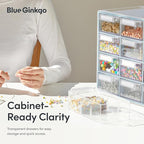 Blue Ginkgo Medium 16-Drawer Cabinet – Stackable Clear Organizer for Hardware, Beads, Plastic Bricks, Office, and Craft Storage (Made in Korea, Blue)