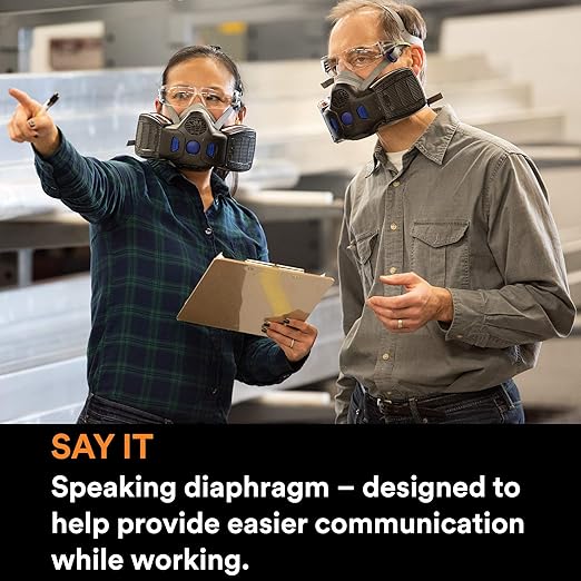 3M Respirator, Secure Click Half Face Reusable Respirator with Speaking Diaphragm and Push Button Seal Check, HF-802SD, Sweeping, Sanding, Grinding, Sawing, Dust, Medium
