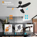 48” Smart Ceiling Fans with LED Lights Remote,Quiet DC Motor,Dimmable,Outdoor Indoor Modern Ceiling Fan Controlled by WIFI Alexa App,3 Black Blades for Bedroom Living Room Patio Porch