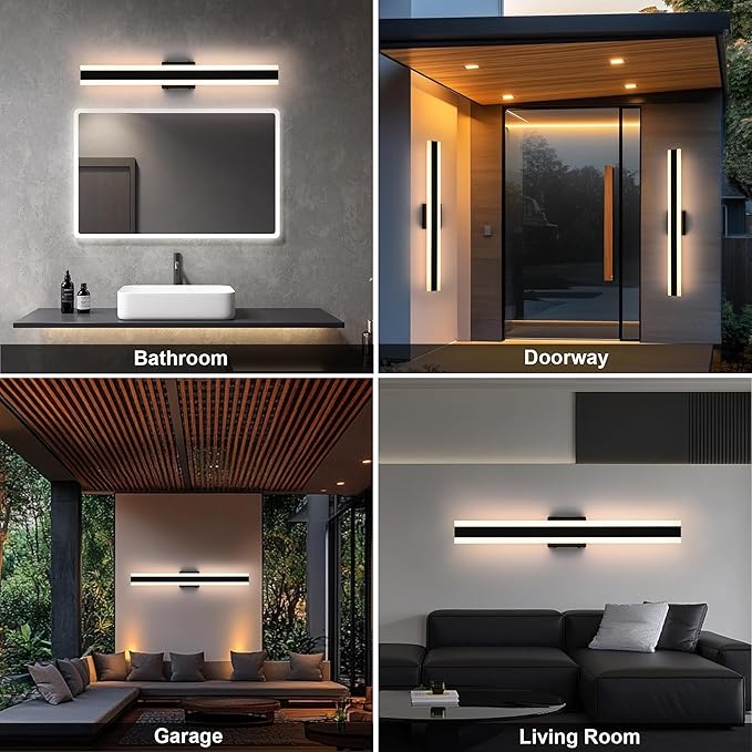 TODOLUZ 2-Pack 32-Inch LED Outdoor Wall Light Fixture, 24W IP65 Waterproof Exterior Linear Wall Mount Lighting, 5 Color Temperature Mode (3000K/3500K/4500K/5000K/6000K)