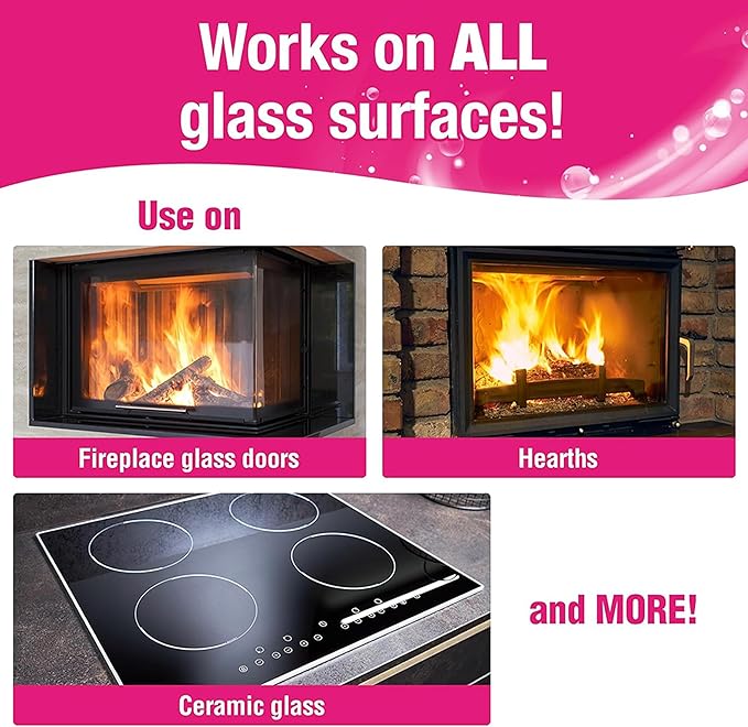 Quick N Brite Fireplace Glass Cleaner 24oz, with Sponge and Microfiber Towel