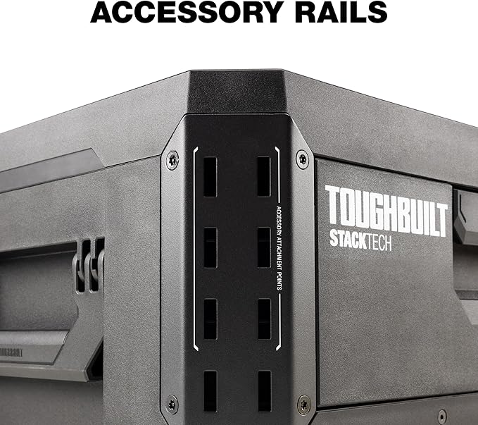 ToughBuilt StackTech 1 Drawer Tool Box, Heavy-Duty Portable Tools Chest, 50 lb Capacity - Stackable Toolbox Storage Organizer with 8 Dividers, Auto-Latching Drawers and Accessory Rails