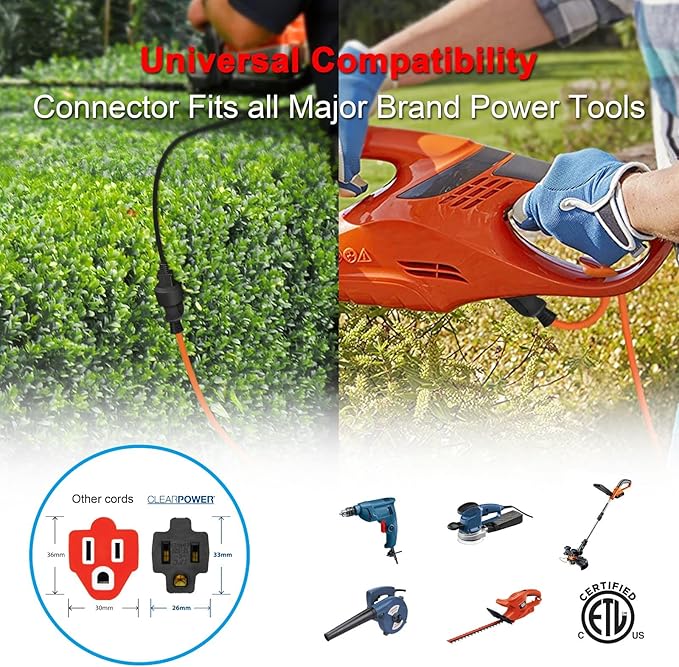 Clear Power 16 Gauge 3Prong Cords (16/3-3 Prong Grounded Plug, Orange, 25 ft)