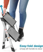 Polder Easy-Close Aluminium 2-Step Stool, Ladder with Non-Skid Feet, Folding Step, Top Step Height - 1.4 feet