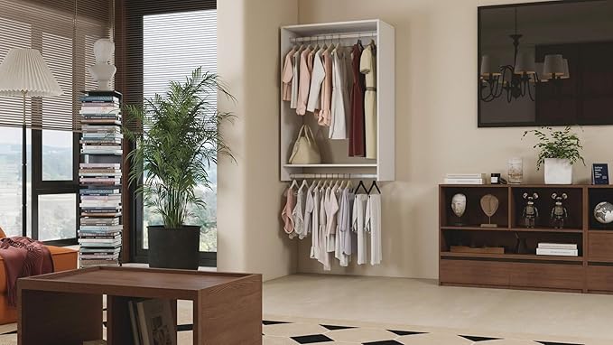 Modular Closet Organizer System with 2 Hangingrods Shelves Wall Mount Shelving for Walk in Closet Bedroom Organization Built in Clothes Storage White 31.5''L x 15.75''W x 47.24''H