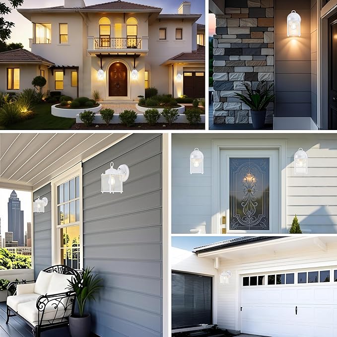 GRUENLICH Dusk to Dawn Outdoor Wall Lantern, Exterior Wall Sconce Light Fixture, Outside Porch Lighting with Clear Glass for House, Patio, White, 4 Pack