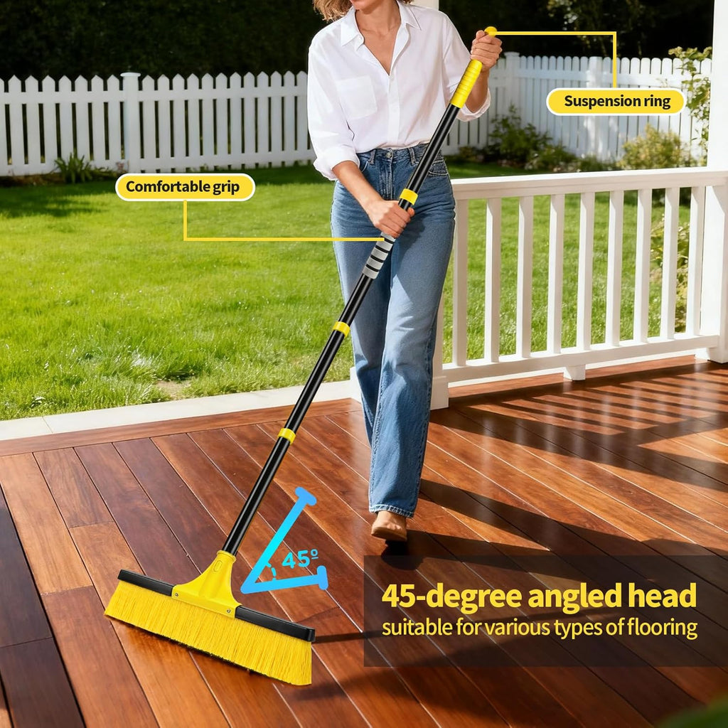 18”Push Broom Brush for Floor Cleaning with 60” Long Handle and Stiff Bristles, Heavy Duty Brush for Shop, Deck, Garage, Concrete,Indoor and Outdoor Broom