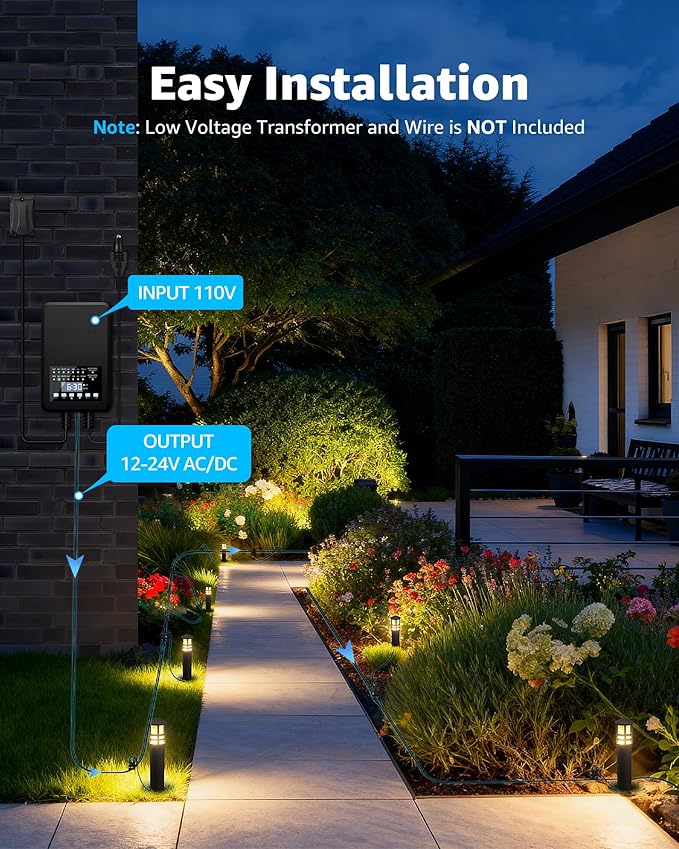 SUNVIE 12-Pack Low Voltage Landscape Lighting Kit LED Bollard Pathway Lights Wired with Spotlights for Garden, Path, Yard, Patio, Cast-Aluminum, IP65 Waterproof, 12-24V AC/DC, 3000K Warm White, Black