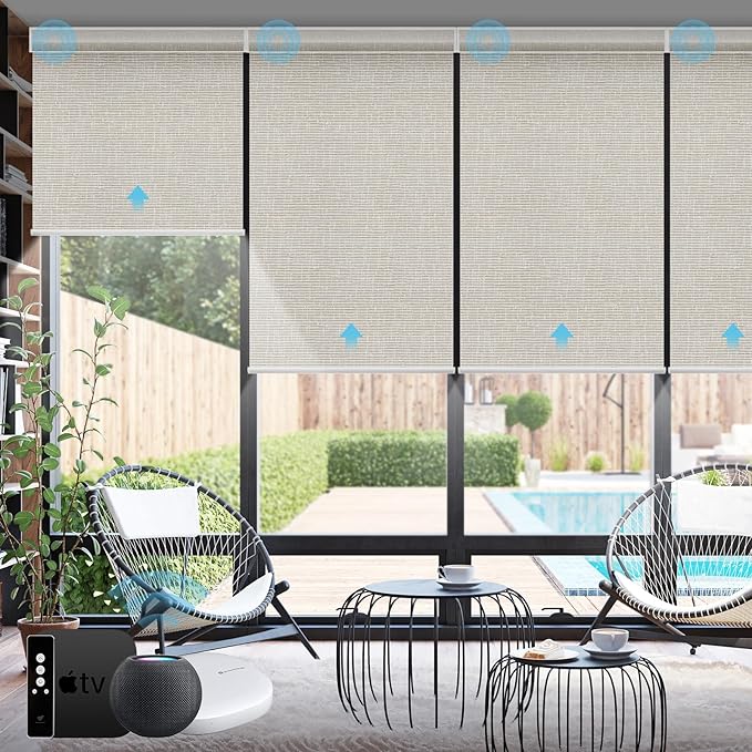 SmartWings Motorized Smart Blinds with Remote, Custom Automatic 100% Blackout Roller Shade Compatible with Alexa/Homekit/Google, Electric Smart Blinds for Indoor Windows, Safari Cream