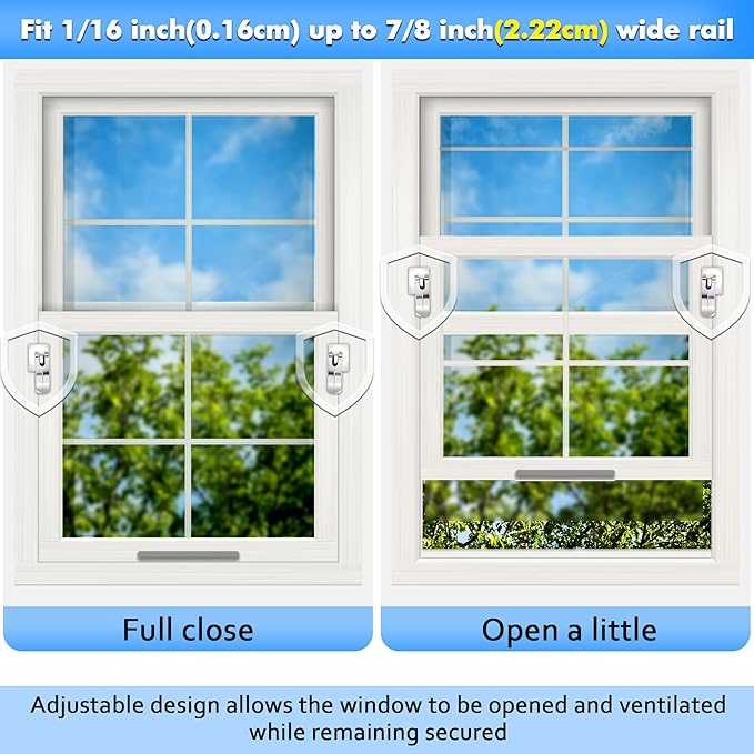 5 Pack Window Locks, Diecast Durable Design, Compatible with Horizontal and Vertical Window, Fit 1/16 inch(0.16cm) up to Wide Rail Easy Installation, Enhanced Safety (Silver)