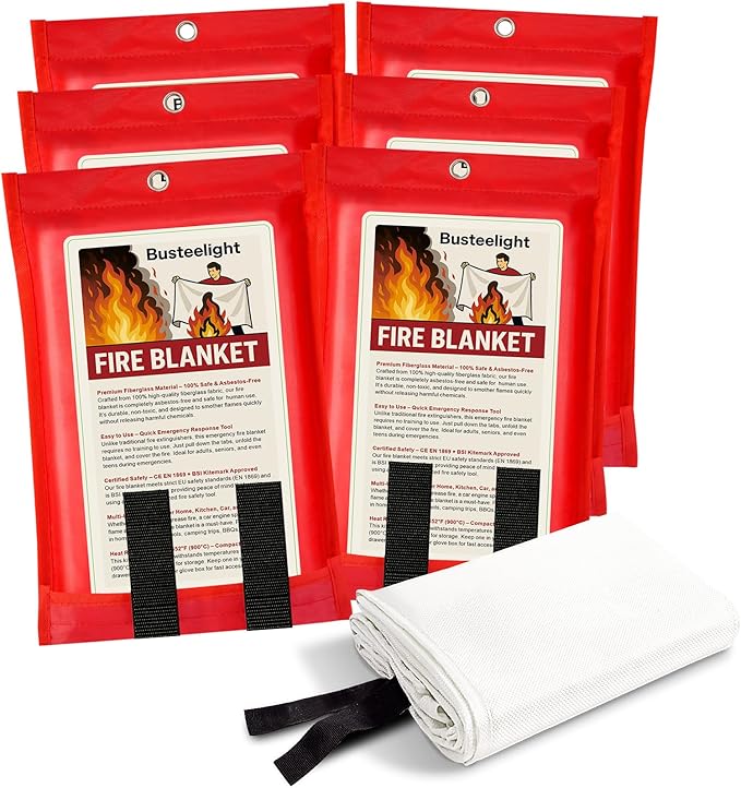 Emergency Fire Blanket for Home and Kitchen Safety - 100% Glass Fiber 40 * 40 Inches Fire Blanket for Kitchen, Car, Office, and School - Fire Blankets Emergency for Home (6 Pcs)