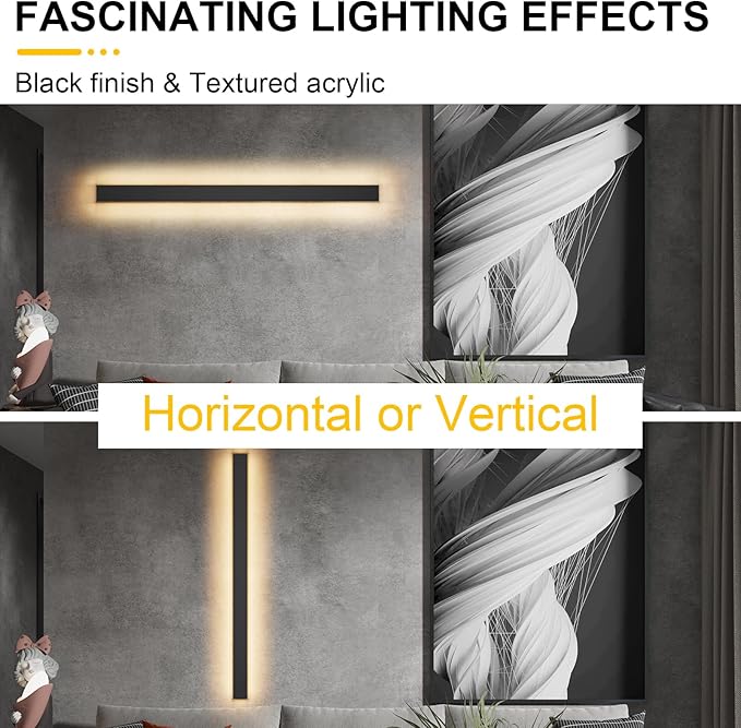 Aipsun Porch Wall Lights 59inch Long Strip Modern LED Outdoor Wall Light Fixture, 1 Pack Black Wall Mount Lighting Sconce Exterior Lights Wall Sconce 3000K for House Living Room Corridor