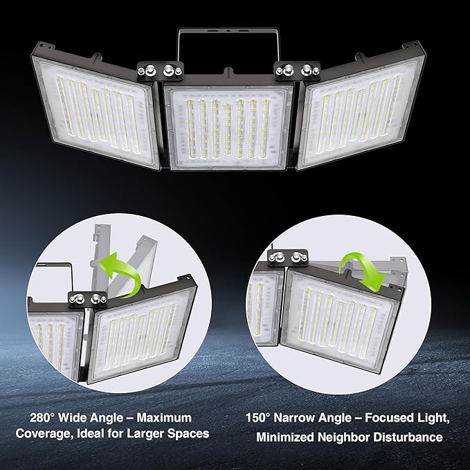 STASUN 2 Pack 480W LED Flood Lights, Mini Series Exterior Floodlights, 48000LM 6000K Daylight White IP66 Waterproof 3 Adjustable Panels Outdoor Security Lighting for Backyard, Driveway, Parking Lot