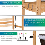 SMIBUY Bathroom Storage Shelf, Bamboo Over-The-Toilet Organizer Rack, Freestanding Toilet Space Saver with 3-Tier Adjustable Shelves (Natural)