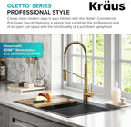 KRAUS Oletto Commercial Style Single Handle Pull Down Kitchen Faucet with QuickDock Top Mount Installation Assembly in Brushed Brass, KPF-2631BB