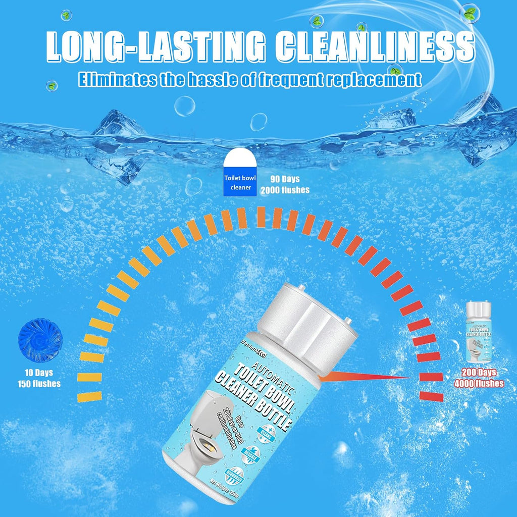 Automatic Toilet Cleaner, Blue High-Concentration Liquid for Powerful Toilet Bowl Cleaning, Lasts 200 Days or Over 4000 Uses, Deodorizes and Prevents Stains in Bathroom Toilets (1Bottle)