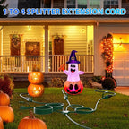 K KASONIC - 46FT Halloween Lights Outdoor Extension Cord with Mutil Outlets, ETL Listed Heavy Duty Electrical Cord with Protective Covers, Weatherproof Extension Cord for Outside, 16AWG/1625W, Green