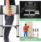 Telescoping Ladders 8.5 FT Aluminum Ladder - One-Button Retraction Collapsible Telescopic Ladder for Home,RV,Attic & Loft, Lasts 330 LBS with 2 Triangle Stabilizers and 2 Detachable Hooks