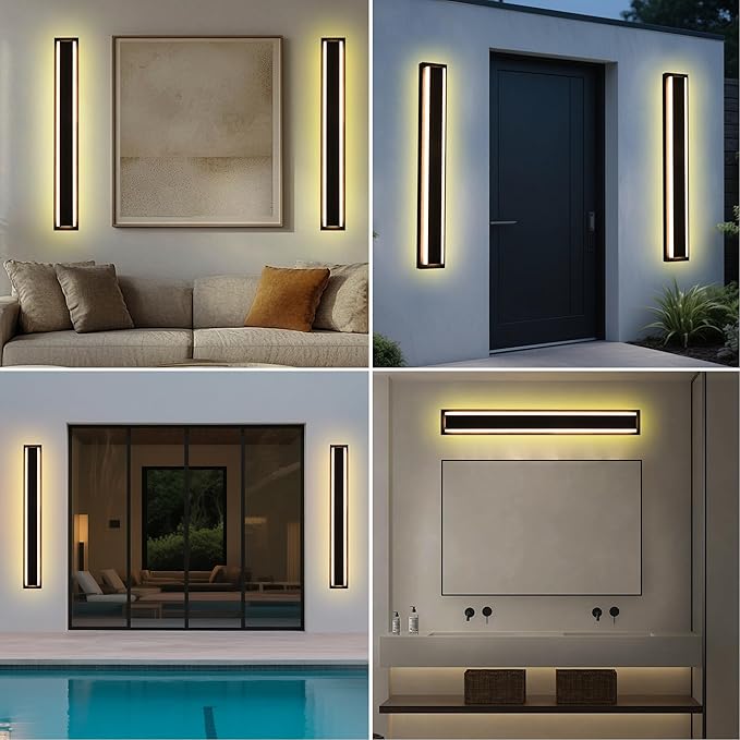 MELUCEE 2 Pack Long Outdoor Wall Lights 24W 5 Color Dimmable Modern Exterior Lighting Fixtures LED Linear Outdoor Wall Sconce for Garage Patio Balcony Porch, 3000K-6000K Adjustable, IP65 Waterproof