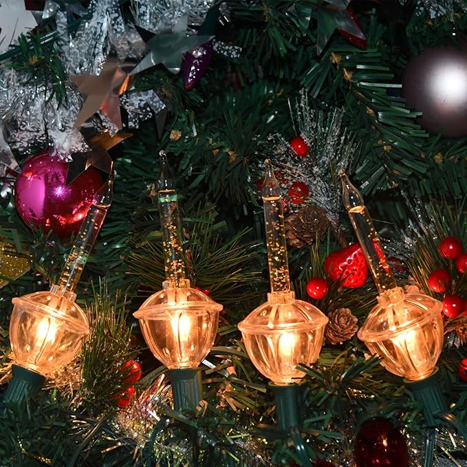 4 Pack Christmas Bubble Light Replacement Bulbs, Clear Vintage Christmas Bubble Light Night Light Bulbs with Gold Glitter Liquid for Home Wall Decorations, E12 Candelabra Base, 5W