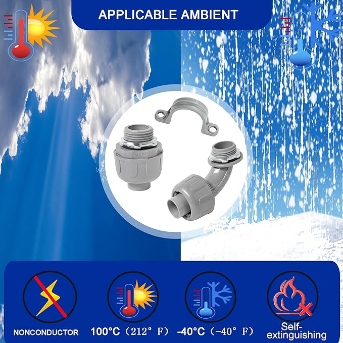 (3/4" Conduit Parts 60 Pack) Yariwiz 3/4 PVC Electrical Conduit Fitting Plastic Liquid Tight Conduit Connector Kit, Include 20 Conduit Couplings, 20 Conduit 90 Degree Elbows and 20 Conduit Straps