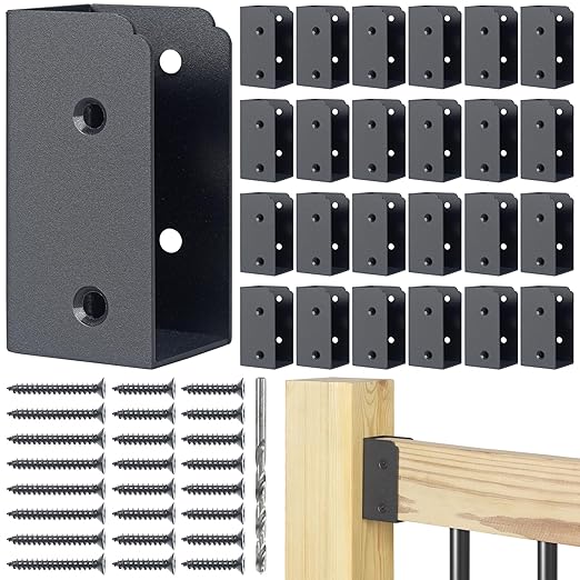 201 Stainless Steel 2" x 4" (Actually 1 ½" x 3 ½") Deck Railing Connector, for Deck Railing, Handrail, Barn and Beam end Connection Installation (24pc - Black)