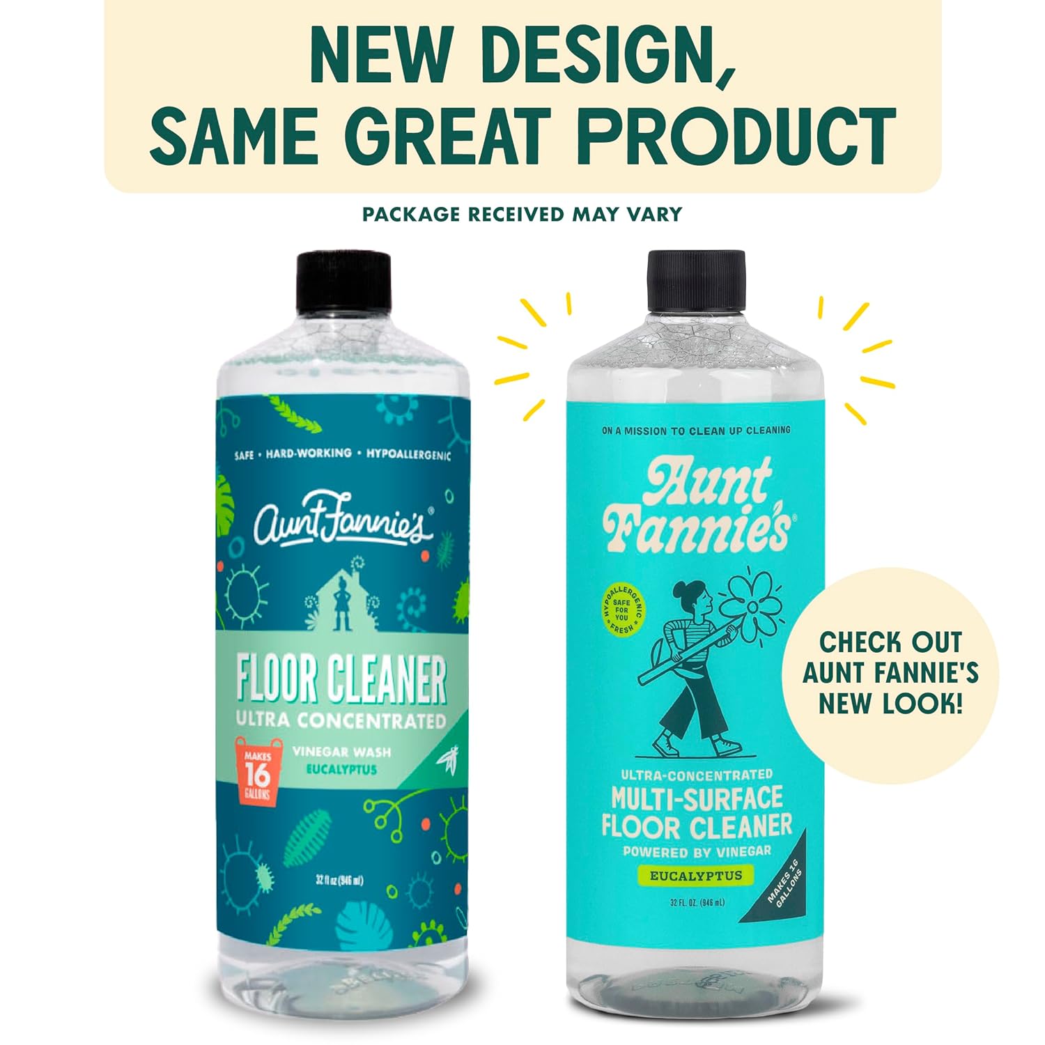 Aunt Fannie's Bundle: Floor Cleaner Vinegar Wash (Eucalyptus) + Vinegar Cleaning Wipes (Eucalyptus)