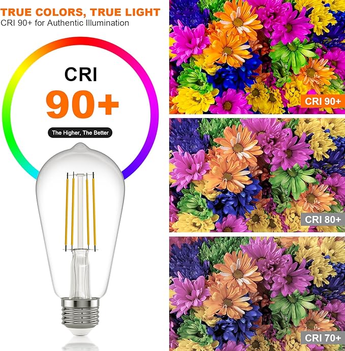 Kawaya E26 LED Edison Bulbs: 6W Equivalent 60 Watt Dimmable LED Light Bulbs - Warm Lights 2700k 800 Lumens High Brightness Filament Bulbs with 90+ CRI - Clear Glass, Pack of 20