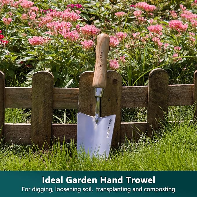 Berry&Bird Gardening Hand Tool Set - 3PCS Stainless Steel Garden Tool Kit Multifunctional Tool with Wooden Handle Trowel, Fork & Weeder for Weeding Planting Transplant, Ideal Garden Gift for Women&Men